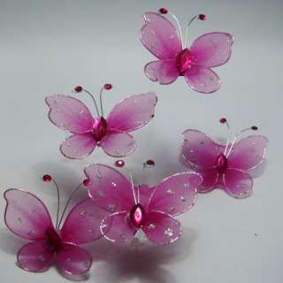 50pcs Hot Pink Stocking Butterfly Wedding Decorations 5cm  