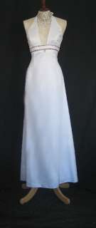 NWT Jessica McClintock White Satin Rhinestone Halter Dress Gown Size 2 