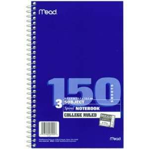  Mead Spiral 3 Subject 6 X 9, 150 Sheets (6 Pack) Office 