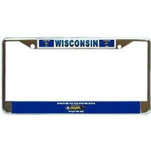 Wisconsin WI State Flag Chrome Metal License Plate Frame Holder