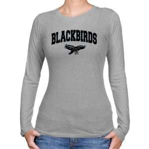 LIU Brooklyn Blackbirds Ladies Ash Logo Arch Long Sleeve Slim Fit T 