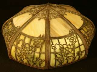   STAINED GLASS OLD SLUMPED PANEL ART NOUVEAU OVERLAY FLOWERS LAMP SHADE