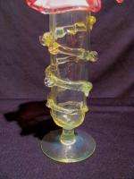 Victorian Vaseline Opalescent Cranberry Art Glass Vase Circa 1880 