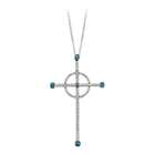   14K White Gold 1/2 ct. Diamond and Blue Topaz Cross Pendant with Chain