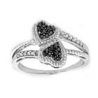   4ct TDW Black and White Diamond Double Heart Ring (H I, I2 I3