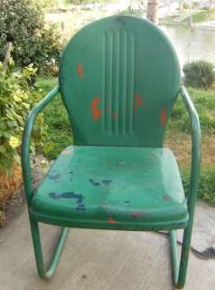 Vintage Metal Green Painted Lawn Chair Shabby  