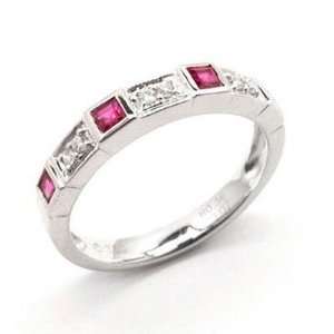  14k White Gold Ruby and Diamond Band Ring Size 6.5 