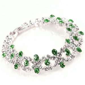    Silver and Green Peridot Crystal Rhinestone Clasp Bracelet Jewelry