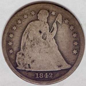 USA 1842 Seated Liberty Silver Dollar Good Condition  