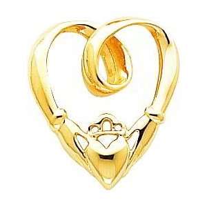  14K Gold Claddagh Heart Slide Pendant Jewelry
