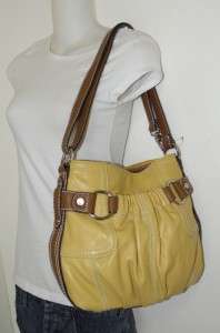 NEW TIGNANELLO YELLOW BROWN LEATHER TOUCHABLES HOBO CROSSBODY SOFT 