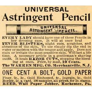  1893 Ad Warren Manufacturing Co. Astringent Pencil 