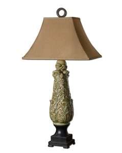 Green Crackle Ceramic Leaf Rectangle Shade Table Lamp  