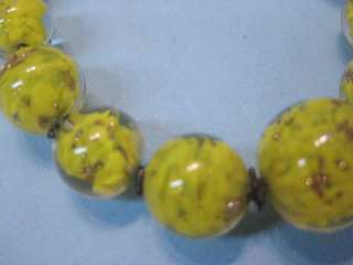 Yellow & Gold Fleck Murano Glass Bead Necklace  