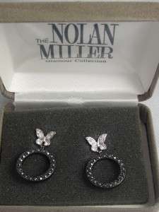 NOLAN MILLER GLAMOUR COLLECTION BLACK & WHITE BUTTERFLY DANGLE PIERCED 