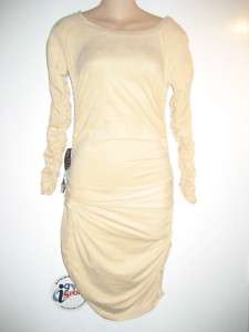 NWT BEBE tan allover ruched suedelike dress S NEW  