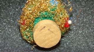 Vintage Gold Tinsel Bottle Brush Christmas Tree Bead Sequin Ornaments 