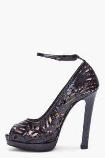 Alexander McQueen black laser cut leather heels for women  