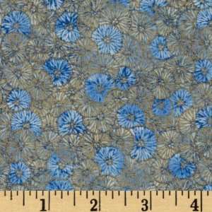  44 Wide Imperial Fusions Collection Round Flowers Blue Fabric 