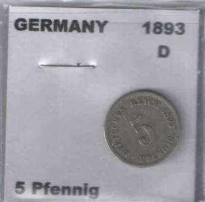1893 D German 5 Pfennig Coin G VG  