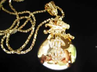 NEW GOLD MONEY BAG BLING NECKLACE CHAIN ICE DOLLAR HIP  