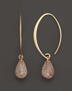 14K Yellow Gold Simple Sweep Earrings with Strawberry Sunstone