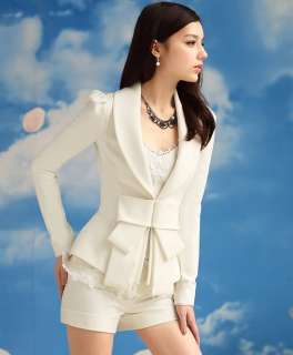 yrfashion Korean Women Fashion 2011 New OL Puff Shoulder White Bowknot 