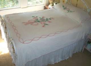 Vintage Iced Cake Chenille Bedspread,Pink Trim & Roses Could Be A 