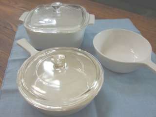 White Corning Ware Browner, Pint pan & 1 ½ Quart dish  