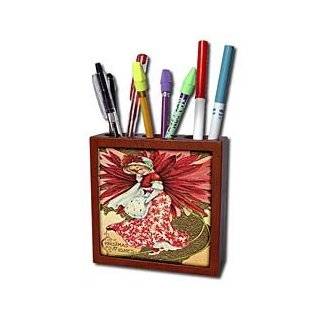   Lady In Red and Xmas Message   Tile Pen Holders 5 inch tile pen holder