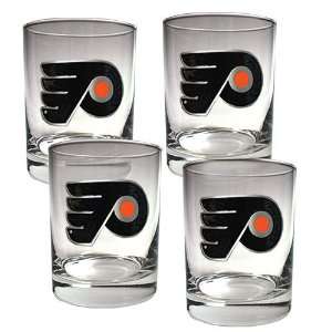 Philadelphia Flyers NHL 4pc Rocks Glass Set   Primary Logo  