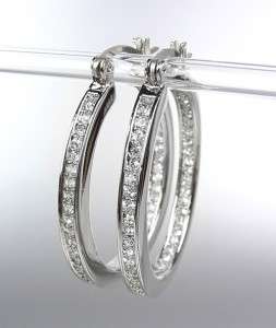  White Gold Plated Inside Outside CZ Crystals OVAL Hoop Earrings  