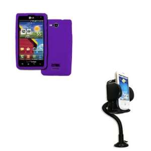  LG Lucid 4G VS840 Silicone Skin Case Cover (Purple) + Car Dashboard 