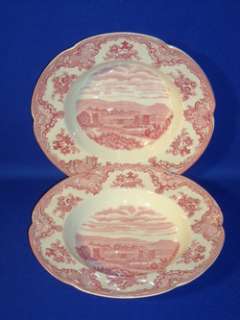 JOHNSON BROTHERS OLD BRITAIN CASTLES PINK 2 RIM SOUP BOWLS 8 CROWN 