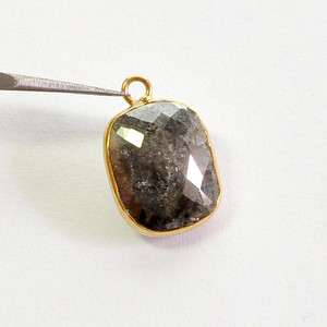   Solid Yellow Gold Rose Cut Rough Faceted Diamond Charm Pendant  