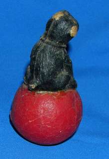 RARE VTG 1930 PAPER MACHE PULP ROLY POLY SCOTTIE DOG N BALL TOY  