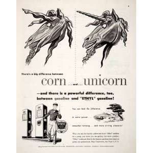  1951 Ad Ethys Antikncok Gasoline Compound Corn Unicorn 
