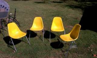 Set of 4 Herman Miller Eames Fiberglass Yellow Shell Chairs  