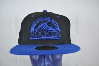 59FIFTY BLACK BLUE COLORADO ROCKIES TEAM LOGO MLB OFFICAL FITTED CAP 