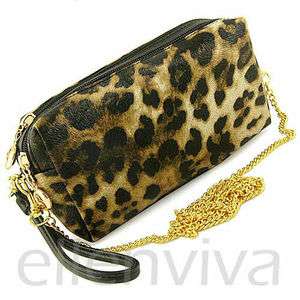   Leopard Print Clutch Purse Bag with Detachable Shoulder Strap bg005bk