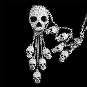 Fancy 10 Skull Necklace Pendant Clear Swarovski Crystal Halloween 