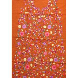 Brown Salwar Kameez Fabric Kashmir with Floral Ari Embroidery   Pure 