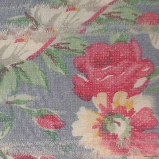 f39 muslin shabby french blue pink roses ribbon fabric  