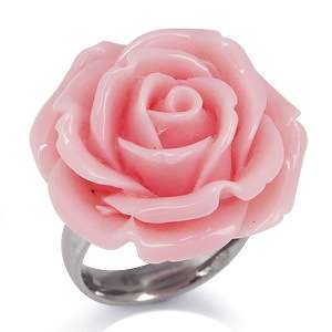 24MM Rose Pink Stainless Steel ROSE FLOWER Ring  