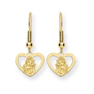    Gold plated SS Disney Belle Heart Dangle Wire Earrings Jewelry