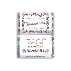 MINIQUIN240   Miniature Quinceanera Pink and Brown Stars Candy Bar 