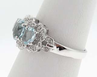 Natural Aquamarines Diamonds Solid 14k White Gold Ring  
