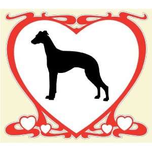 Heart Shaped Decal with silhouette of a WHIPPET measured in inches 6 