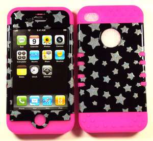 in 1 HYBRID Silicone Rubber+Cover Case for APPLE iPhone 4 4S Pink 