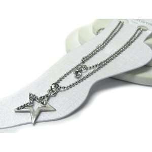  White Gold Plated Anklet ~ Clear Crystal Studded Star 